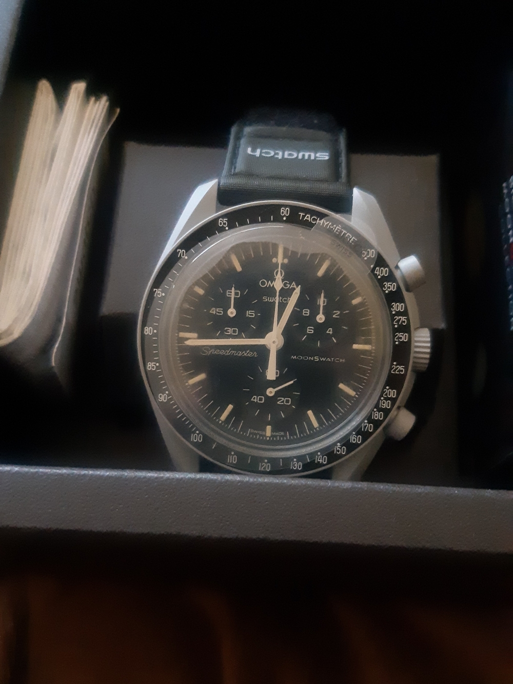 Swatch Speedmaster MoonSwatch Black Dial Chronograph with Black Strap